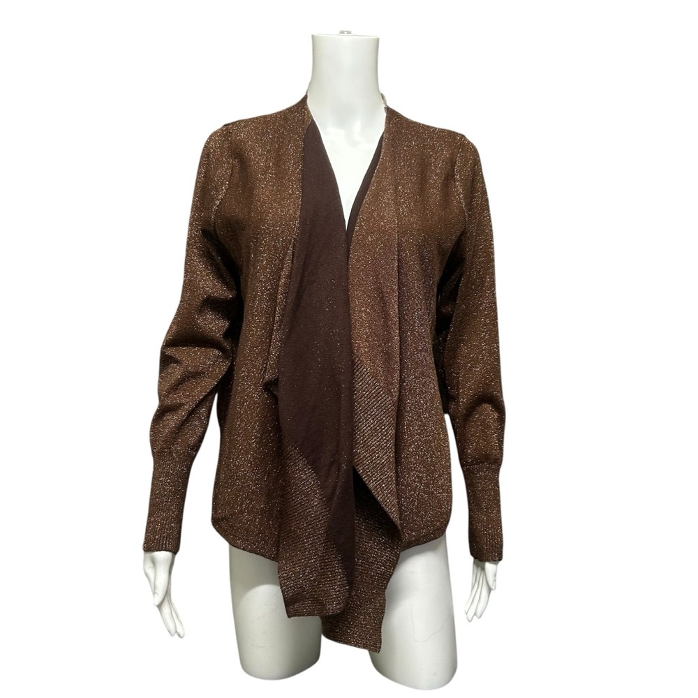 Peter Nygard Copper Metallic Open Front Cardigan Size L